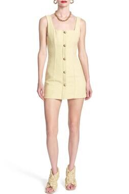Corey Lynn Calter Dita Tweed Shift Mini Dress Bamboo Yellow XS Quiet Luxury Chic